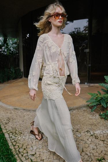 JUPE MI-LONGUE EN CROCHET BIMATIÈRE - Écru de Zara - Image 2