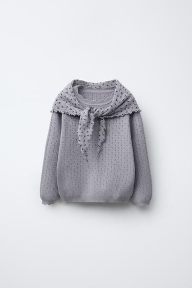 KNITTED JUMPER WITH FLORAL BANDANA - Blue / Grey by Zara