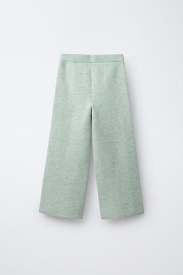 PANTALON EN MAILLE À JAMBES LARGES - Vert clair de Zara - Image 1