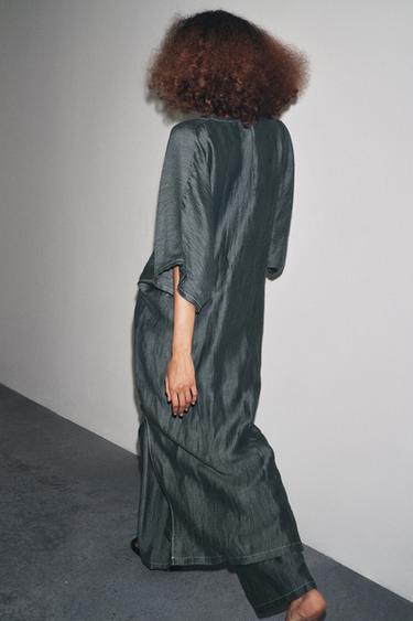 LINEN BLEND DRESS WITH CONTRAST TIE - Green / Blue by Zara - Image 2