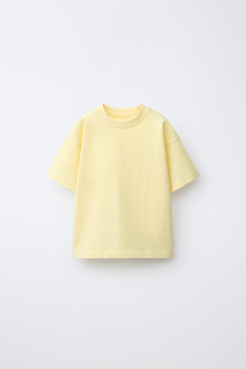 T-shirt Basique Fille Zara 8 Ans Coton Jaune Manches Courtes Col Rond