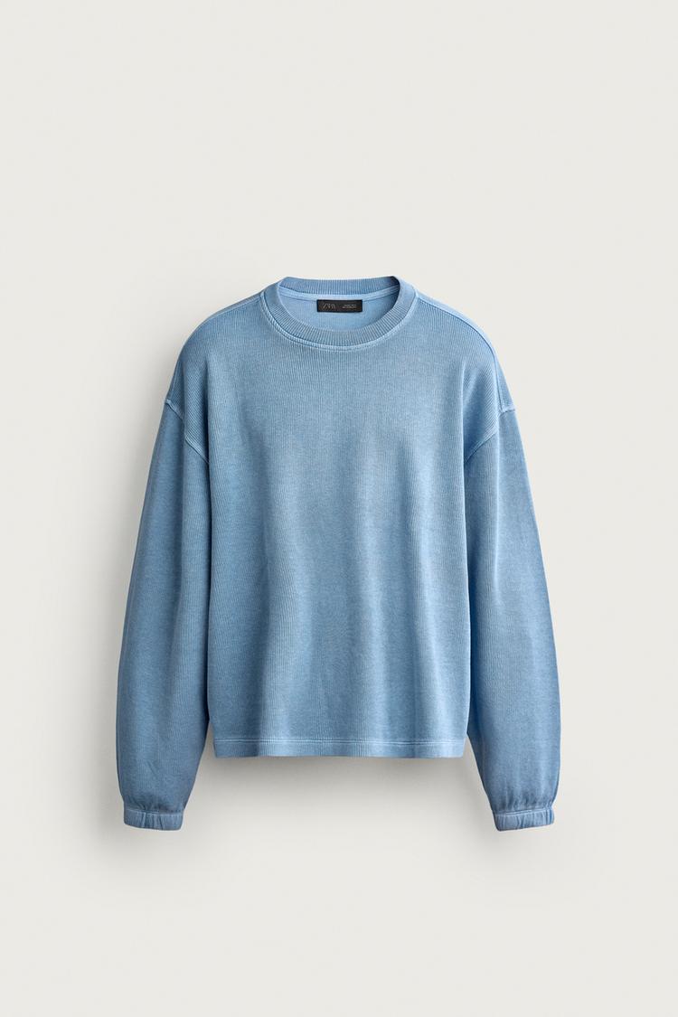 RELAXED FIT RIBBED SWEATSHIRT — Faded blue