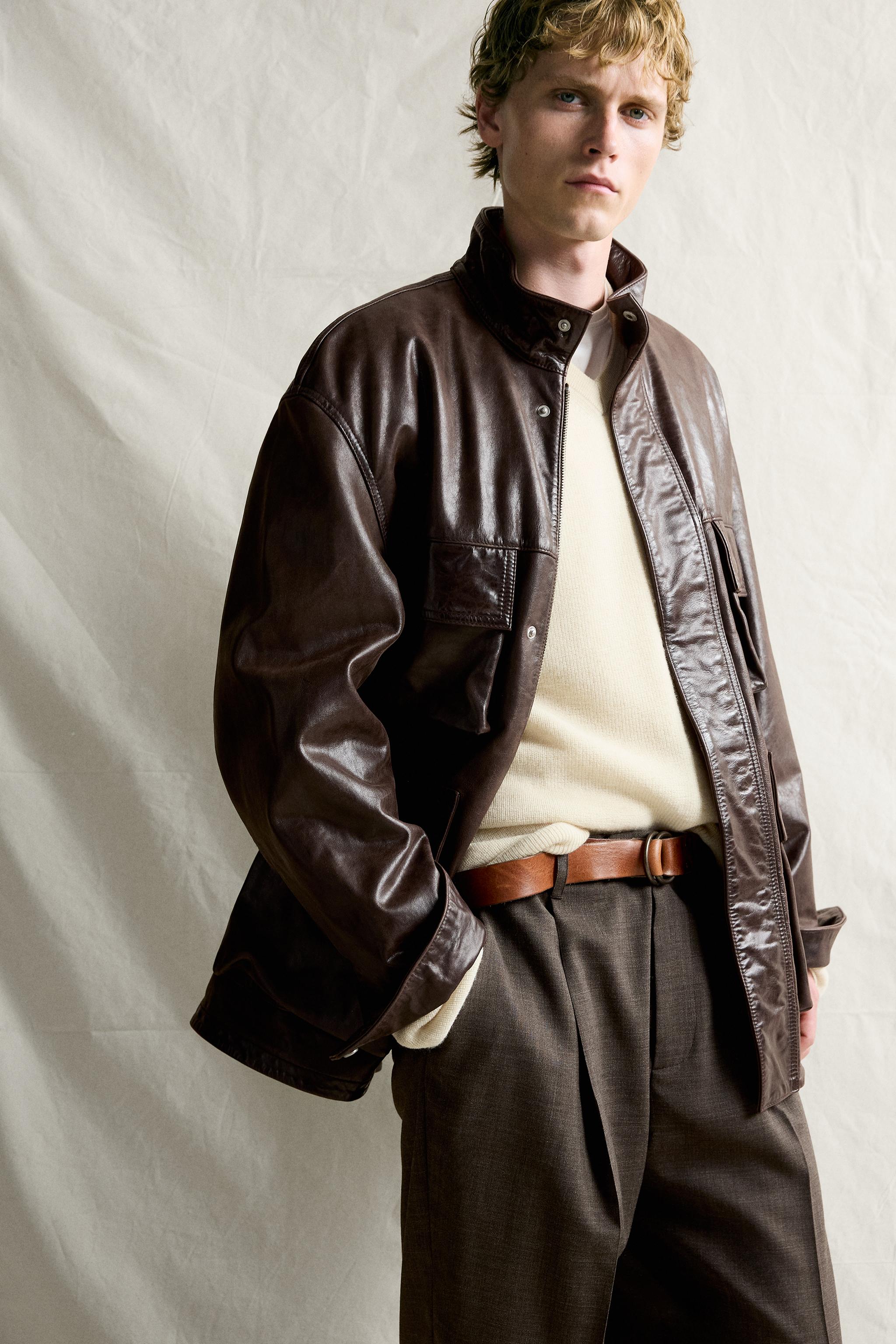 BLOUSON EN CUIR À POCHES UTILITY