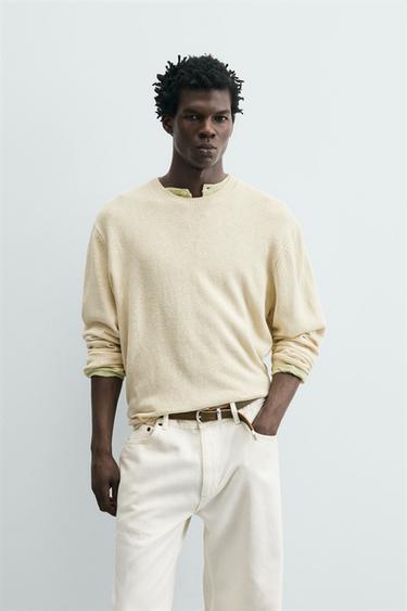 Zara REGULAR FIT COTTON-LINEN JUMPER - Ecru