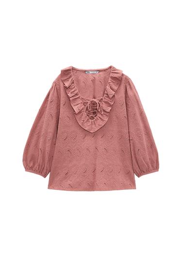 EMBROIDERED BLOUSE WITH RUFFLES