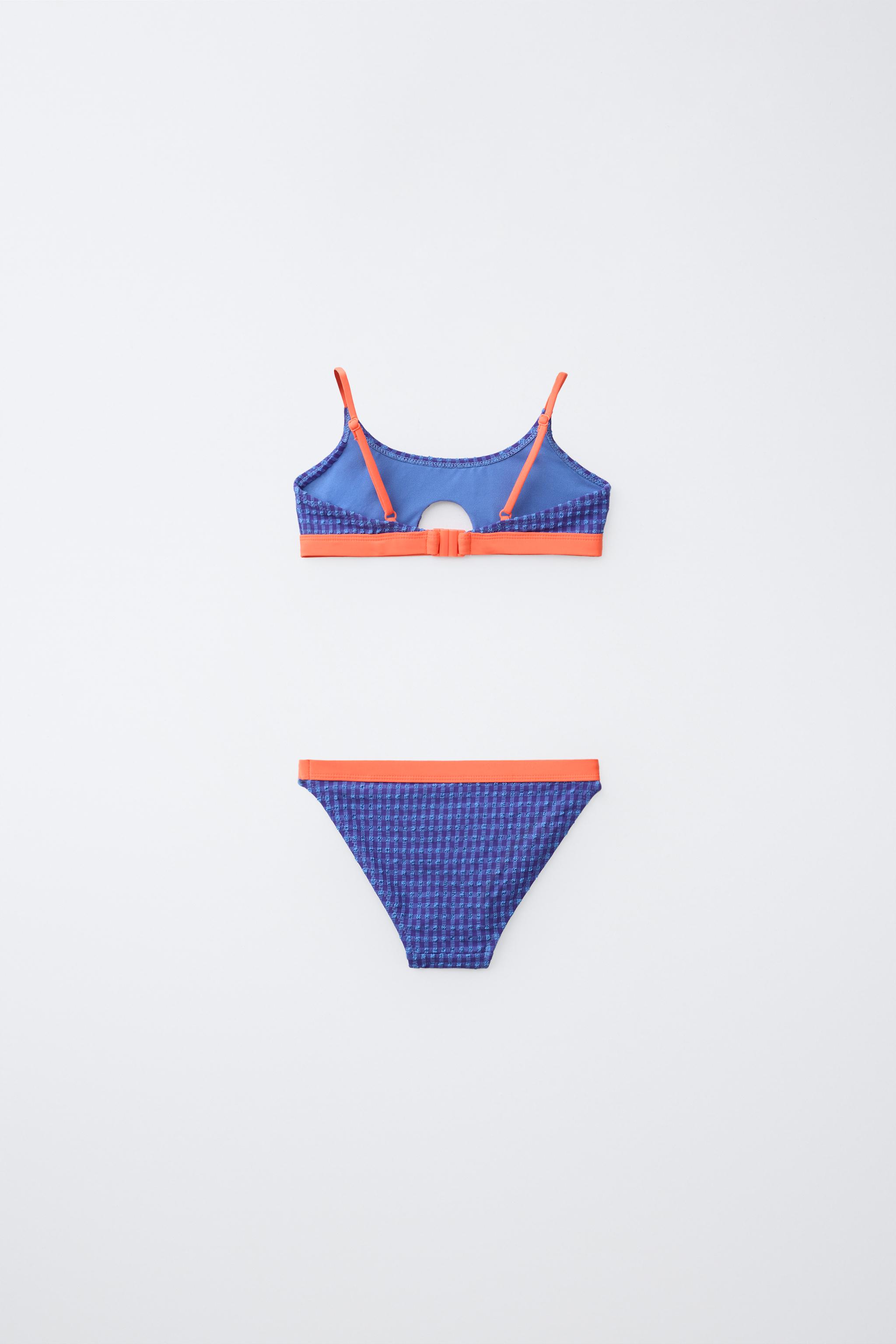 6-14 YEARS / GINGHAM BIKINI WITH CONTRAST PIPING - Blue | ZARA India