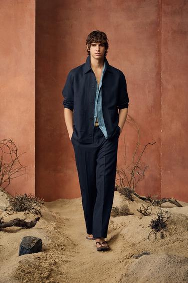 RELAXED FIT COTTON/LINEN OVERSHIRT - Navy blue by Zara - Image 0