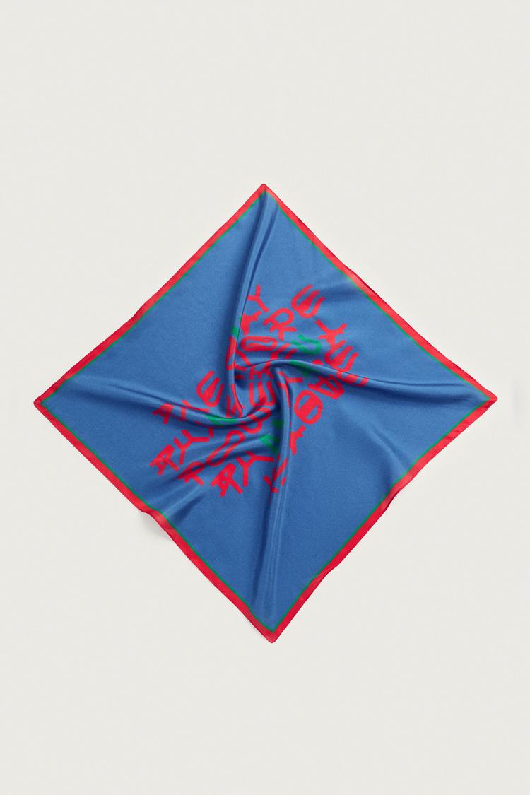 LOVE PRINT 100% SILK BANDANA — Bluish