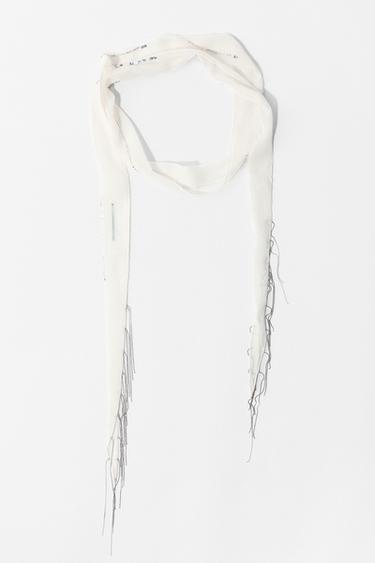 Zara BEADED FRINGE SCARF - Ecru