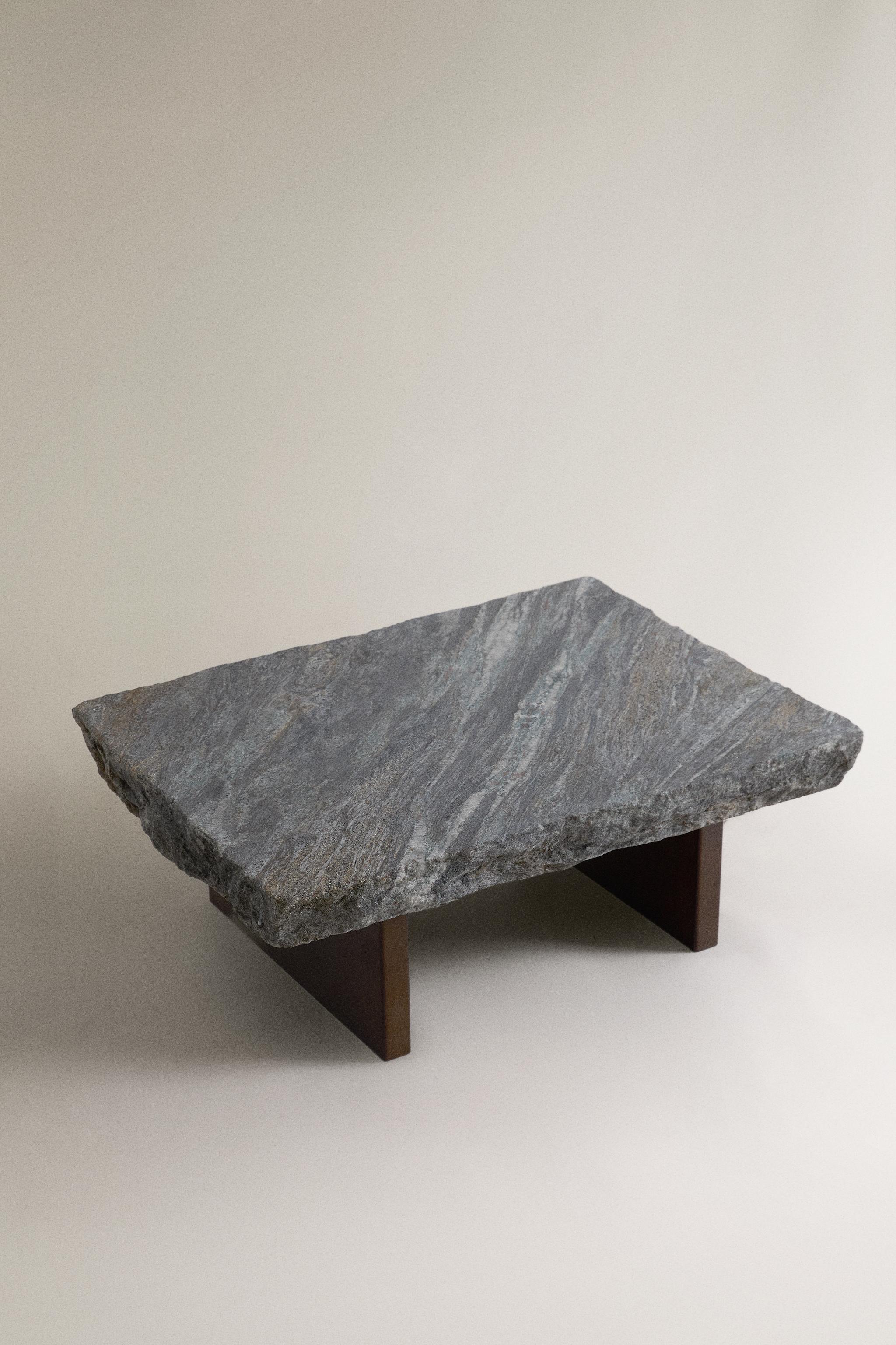 MARBLE AND WOOD COFFEE TABLE