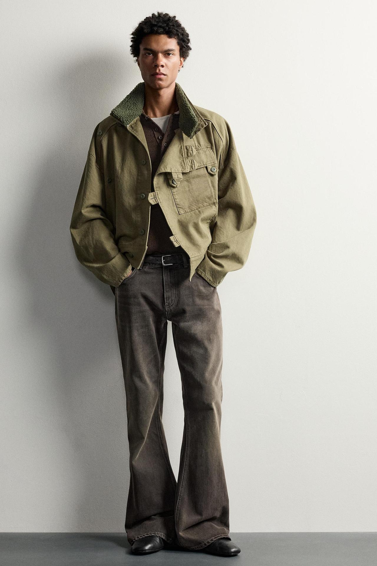BOXY-FIT JACKET WITH COMBINED COLLAR — Mid-green