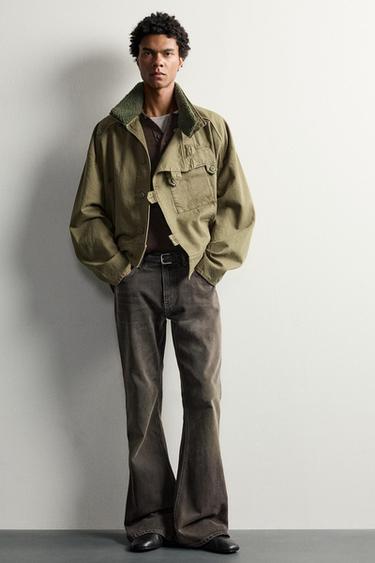 BOXY-FIT JACKET WITH COMBINED COLLAR — Mid-green 1