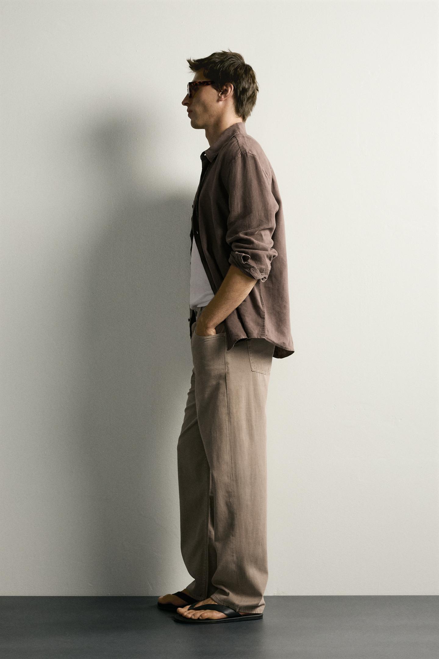 Мужские джинсы Zara Straight Fit, цвет: Светлый коричневый — фото 4