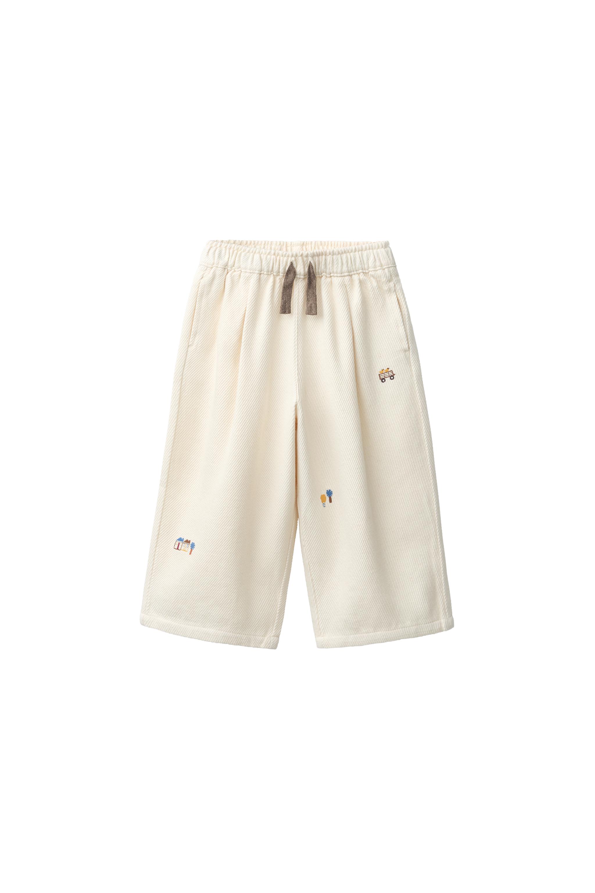 COZY EMBROIDERED BAGGY PANTS - Ecru | ZARA Canada