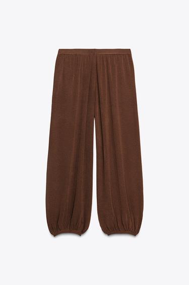 PANTALON BOUFFANT EN MAILLE - Chocolat de Zara - Image 4