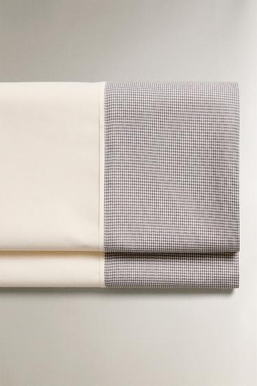 Zara CHILDREN’S PLAID FLAT SHEET - White / Gray - Image 0