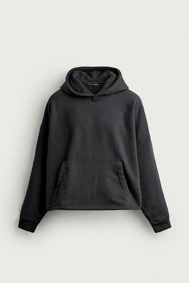 Zara CROPPED FIT HOODIE - Dark anthracite