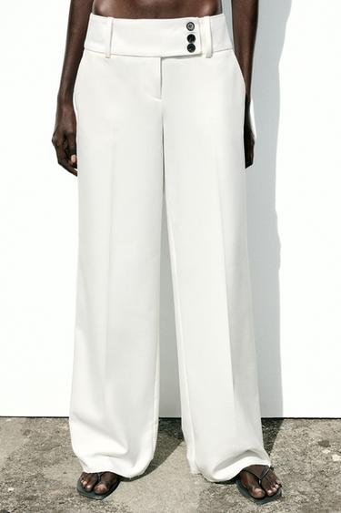 WIDE-LEG TROUSERS WITH CROSSOVER WAIST - Ecru by Zara - Image 1