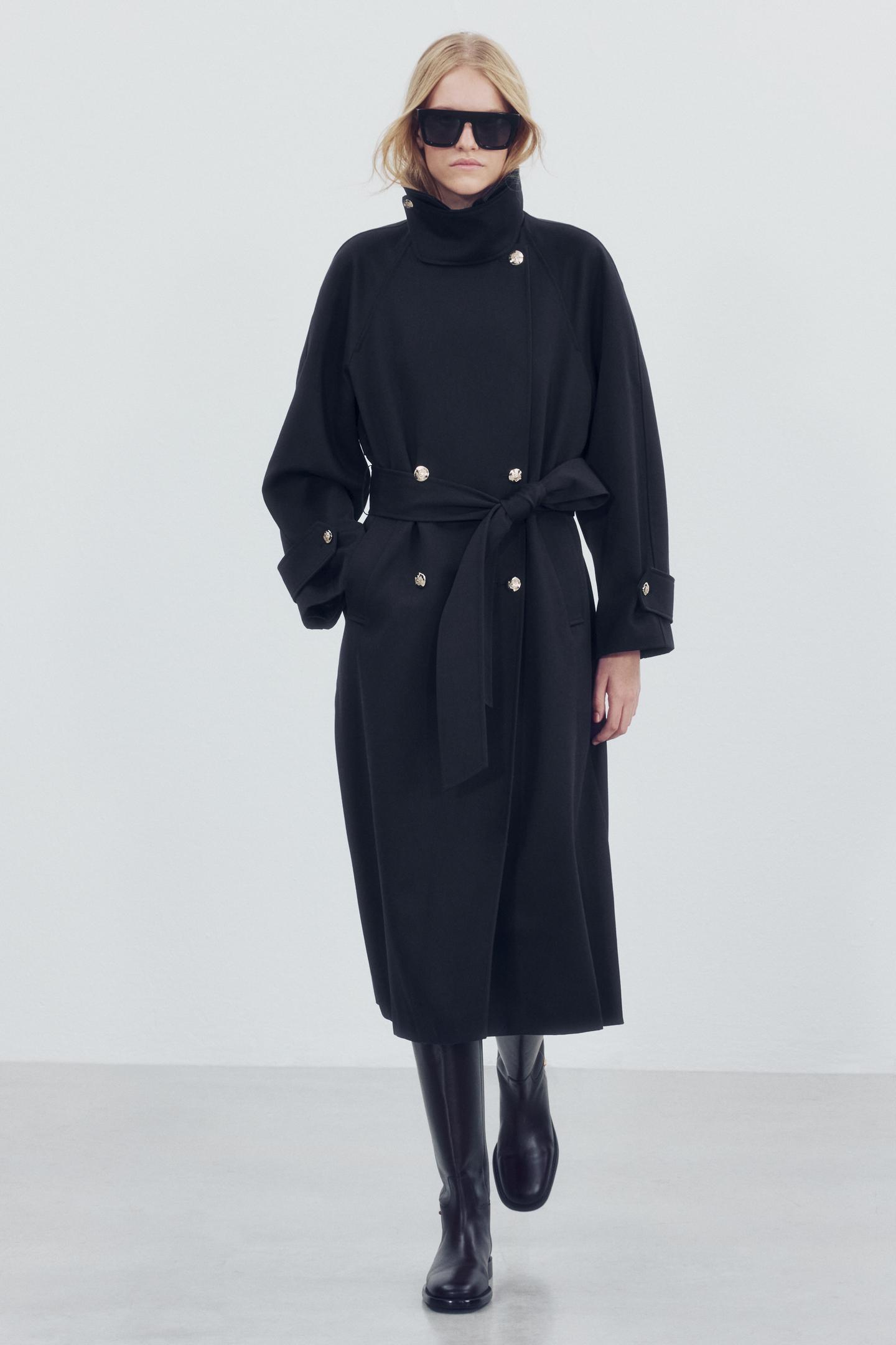 Женское пальто Zara ZW Collection Long Trench, цвет: Тёмный тёмно-синий — фото 5