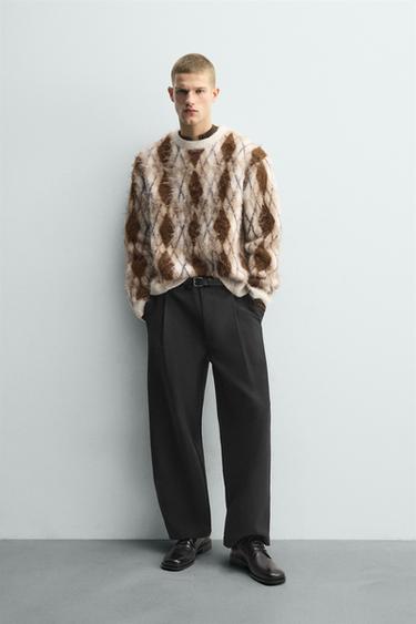 BRUSHED ARGYLE JACQUARD JUMPER - Ecru by Zara