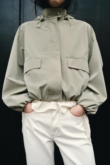 BLOUSON ENGOMMÉ À CAPUCHE - Kaki de Zara