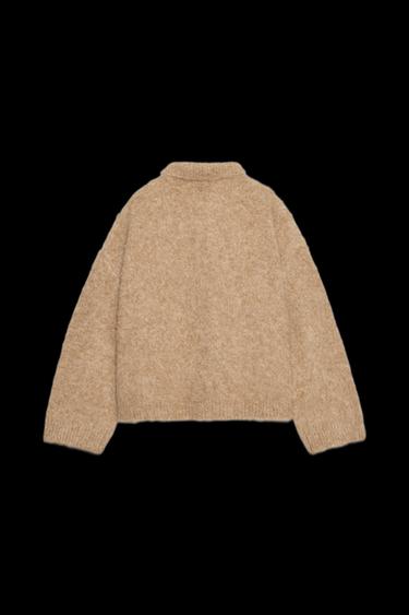 BRUSHED-EFFECT KNIT POLO JUMPER - camel by Zara