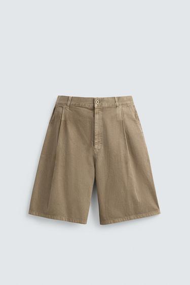 Zara RELAXED FIT PLEATED SHORTS - Beige