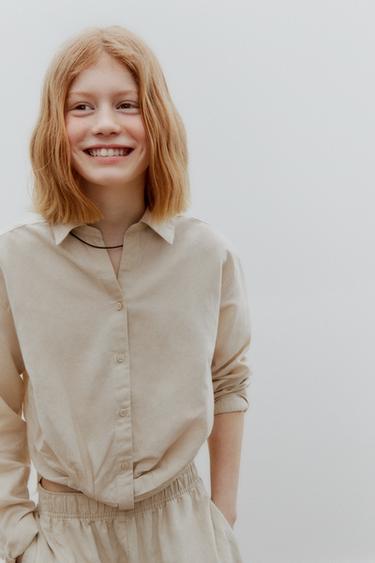 LINEN-BLEND GATHERED SHIRT - Sand by Zara