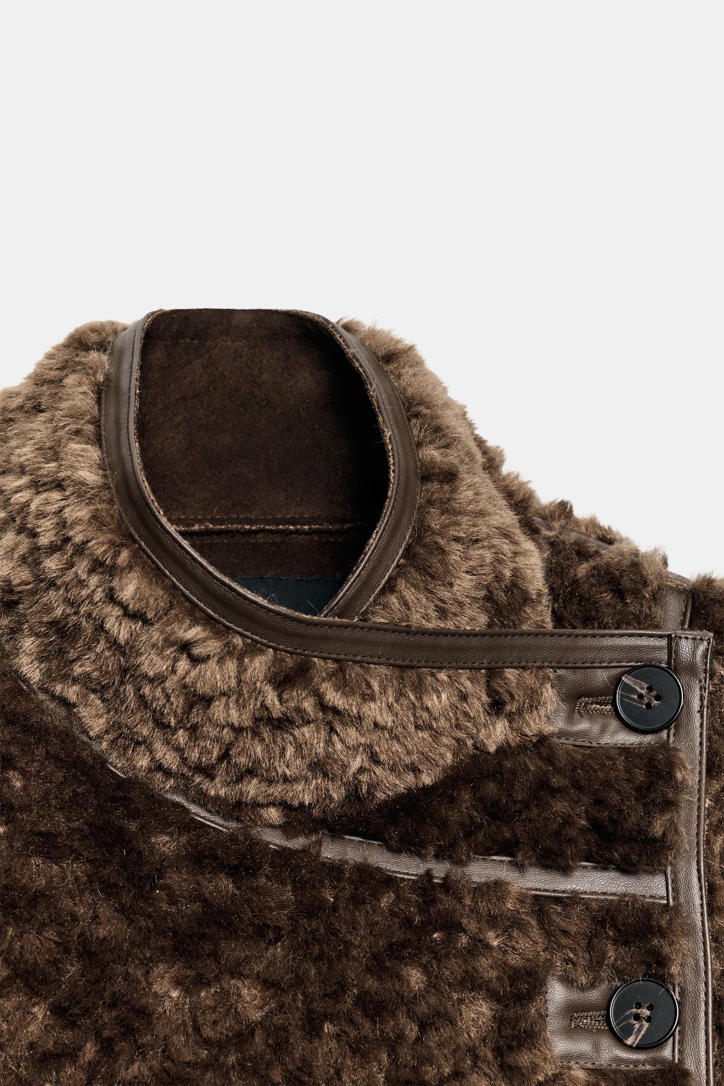 Женская куртка Zara Combined Faux Fur, цвет: Коричневый — фото 10