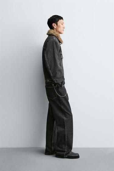 VESTE EN DENIM AVEC COL EFFET FOURRURE - Charbon de Zara - Image 3