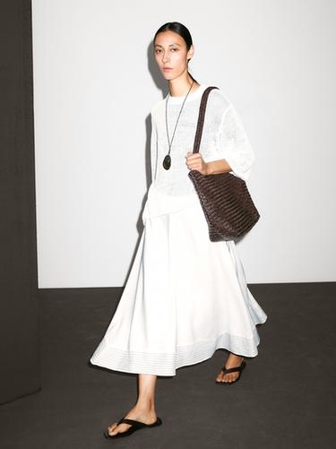 Zara Flared linen blend skirt with seam details - White - Image 0