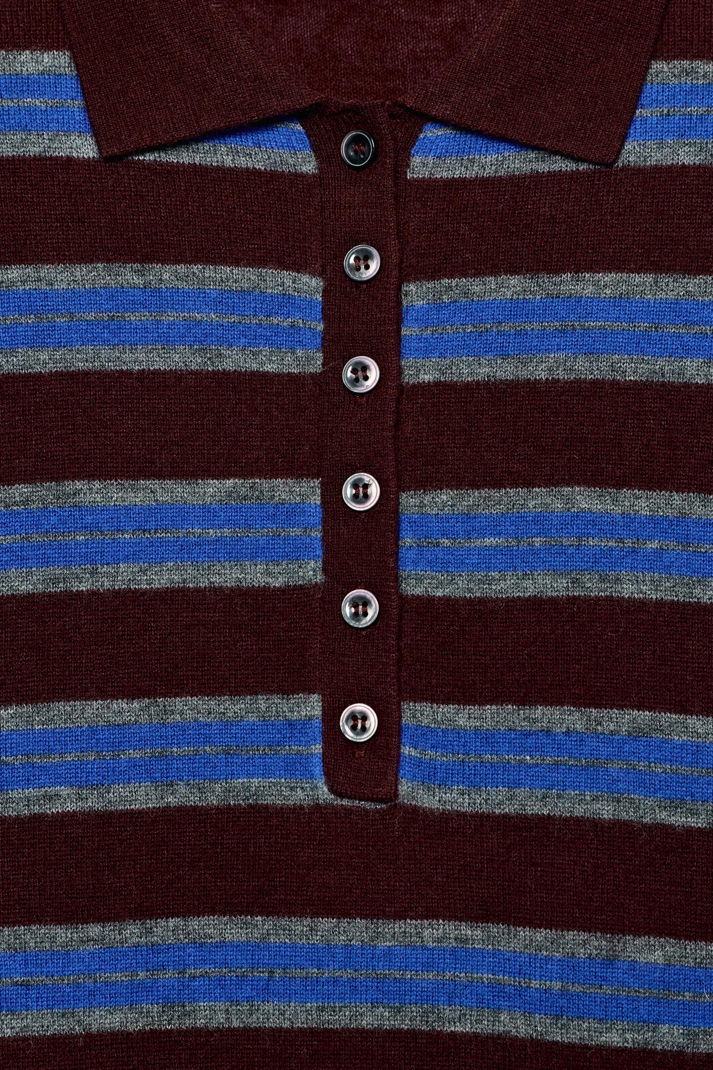 Женское поло Zara Extra-Soft 100% Wool Striped Polo, цвет: Бордовый — фото 6