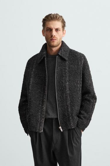 STRIPED TEXTURED OVERSHIRT - Dark grey by Zara