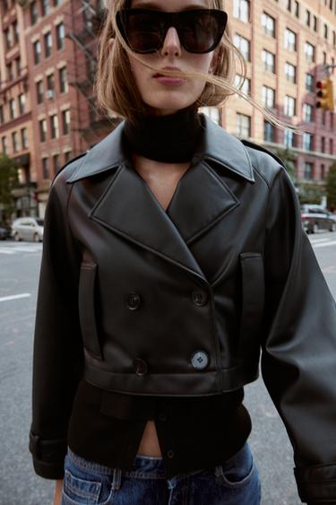 FAUX LEATHER SHORT TRENCH COAT - Black by Zara