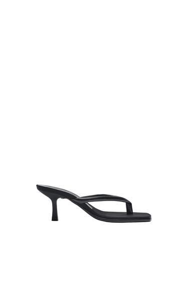 LEATHER HIGH-HEEL SANDALS WITH SQUARE TOES
