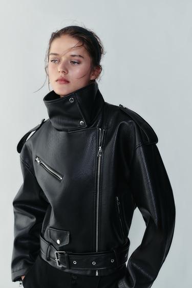 LEATHER EFFECT BIKER JACKET - Black by Zara