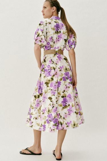FLORAL PRINT MIDI DRESS WITH BELT - Multicoloured by Zara - Image 5