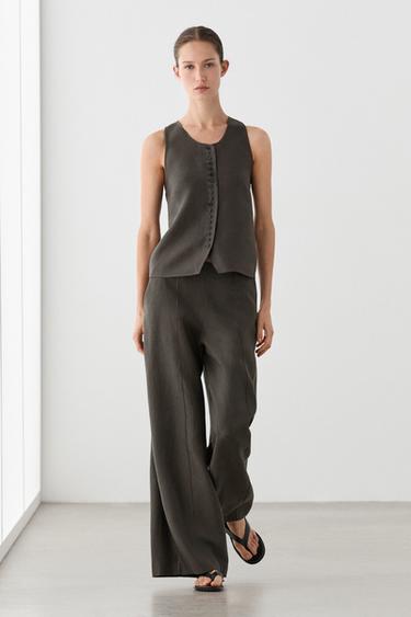 Zara 100% linen vest - Brown marl