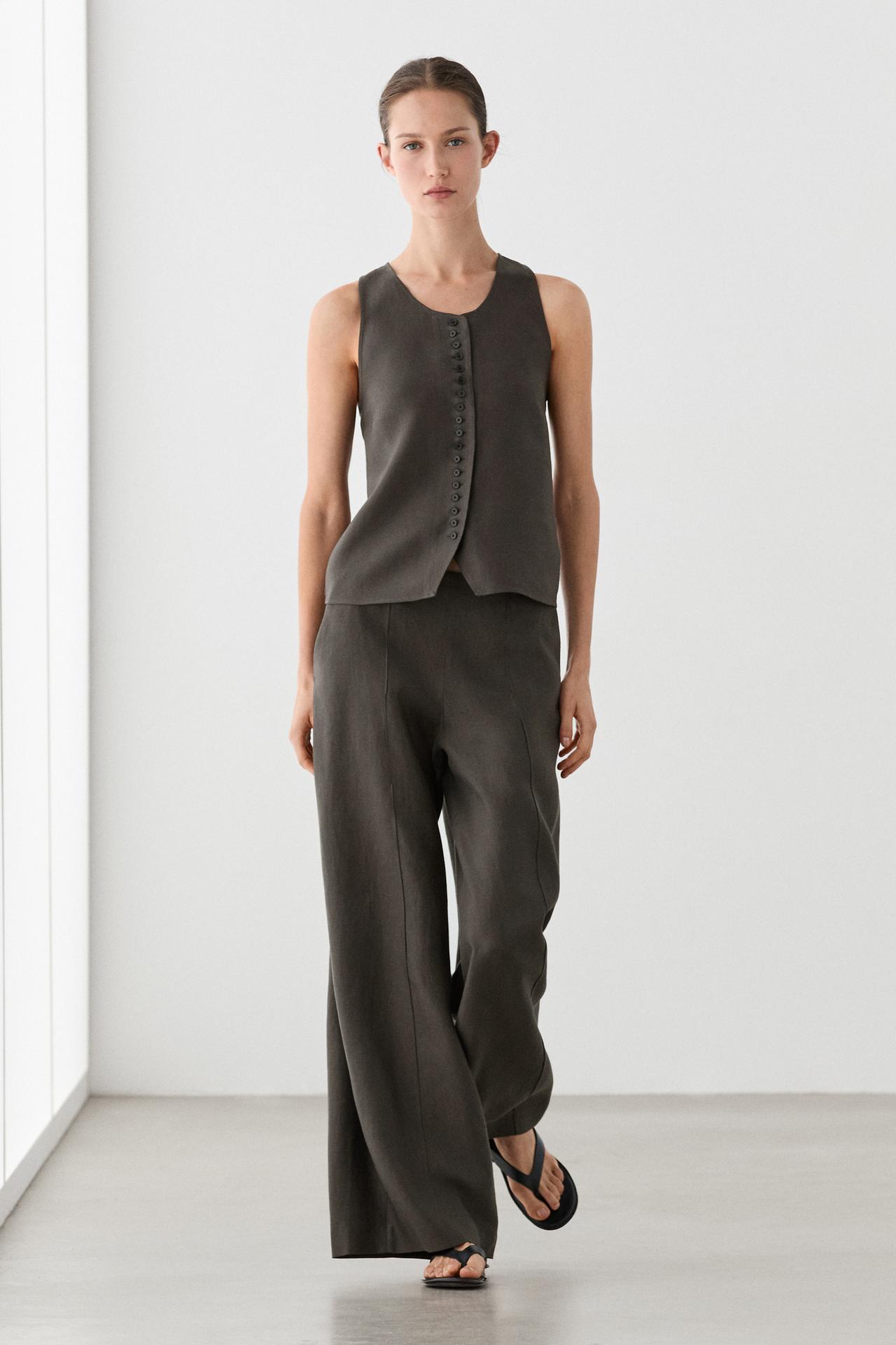 100% linen vest — Brown marl