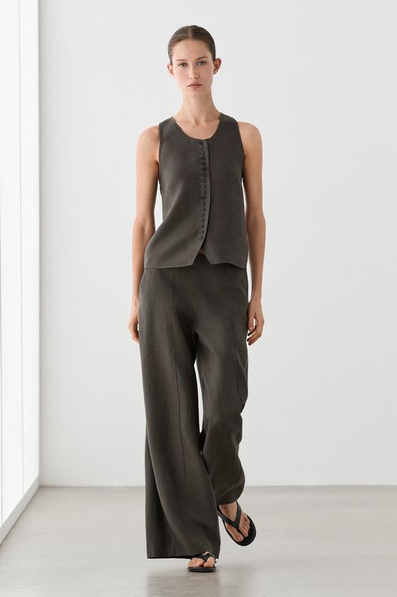 Zara 100% linen vest - Brown marl - Image 0