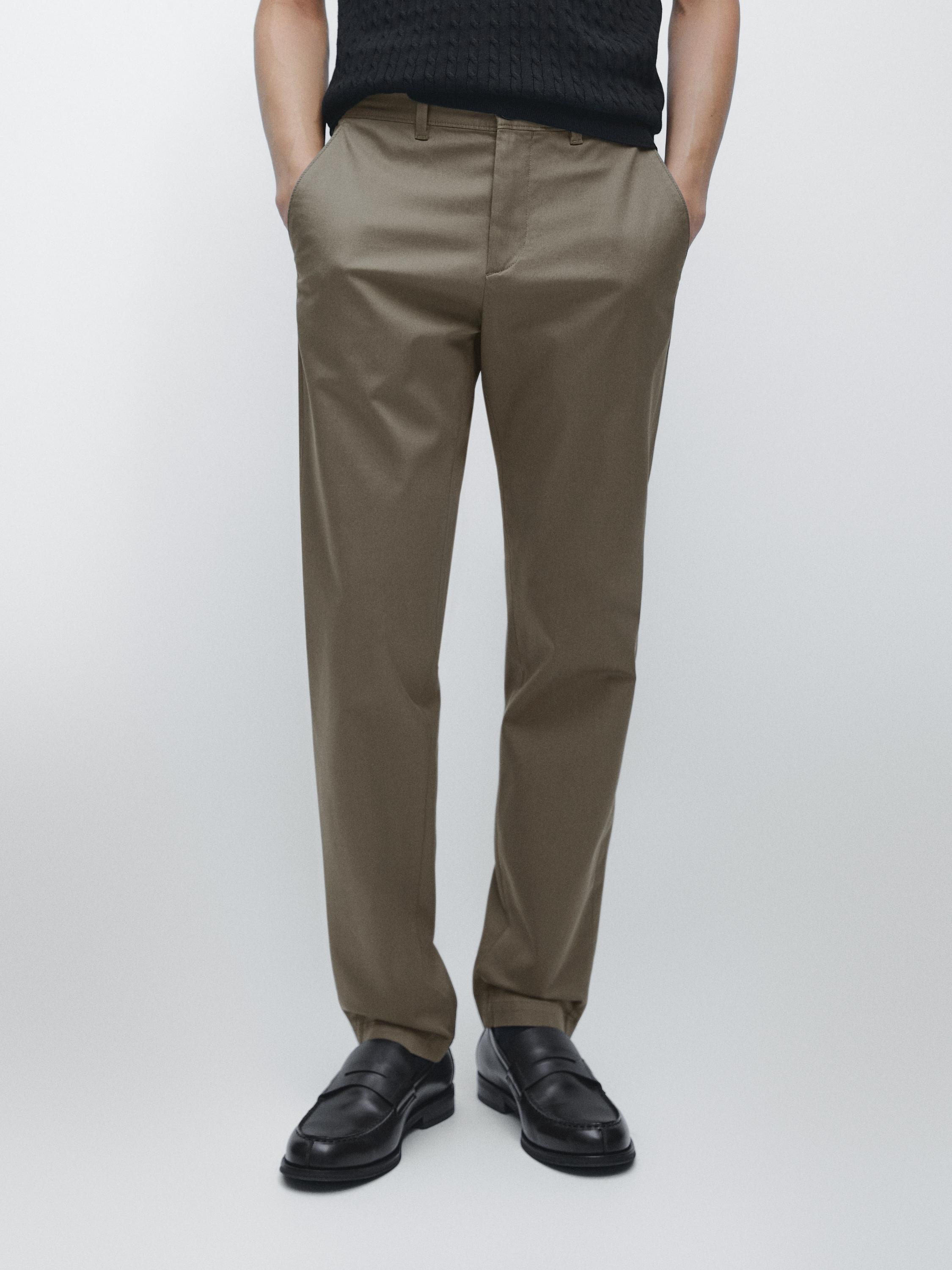 Cotton blend slim fit pants — Green