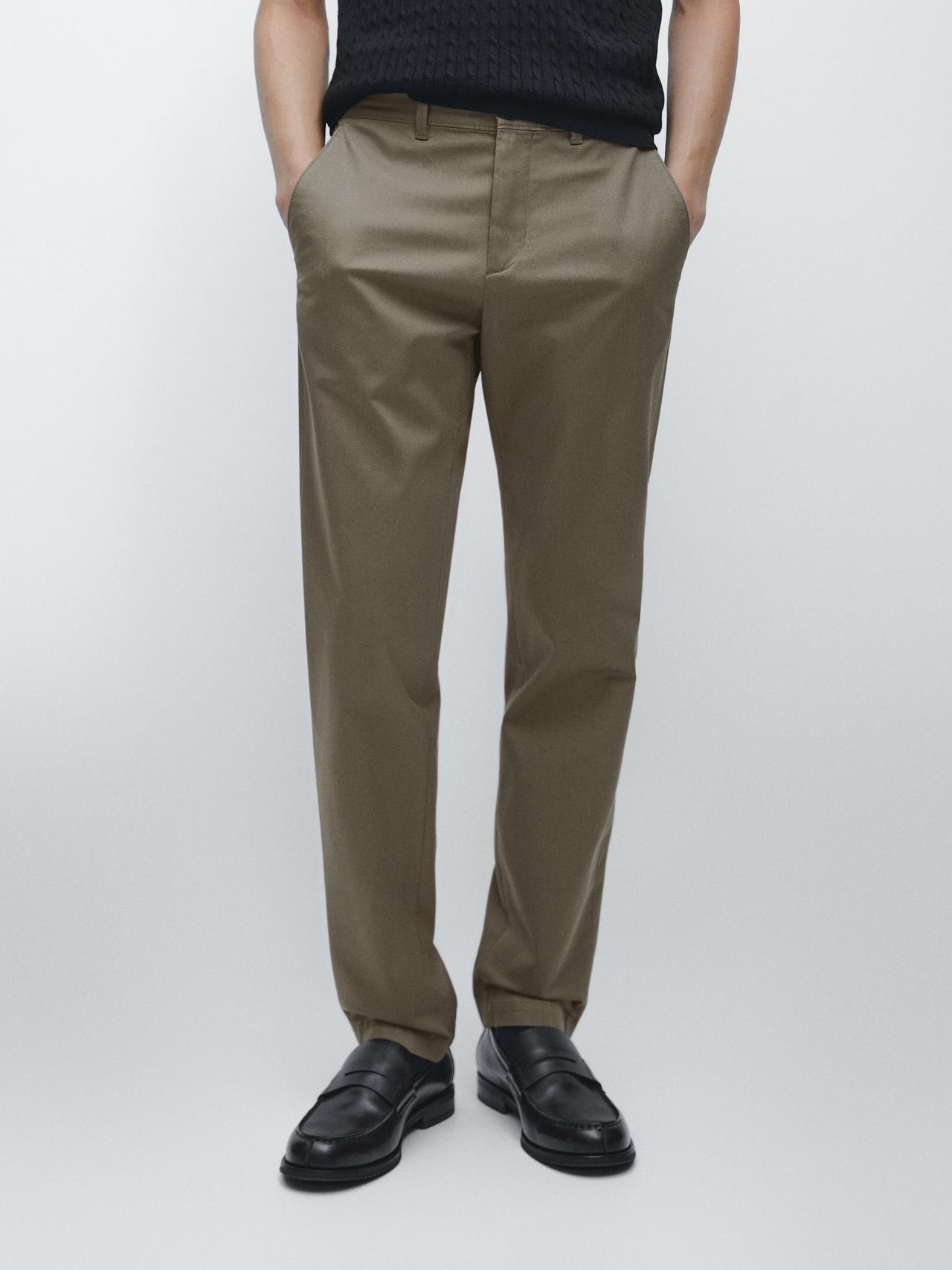 Cotton blend slim fit pants — Green