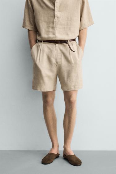 RELAXED FIT BERMUDA VAN LINNEN EN VISCOSE - Zand van Zara