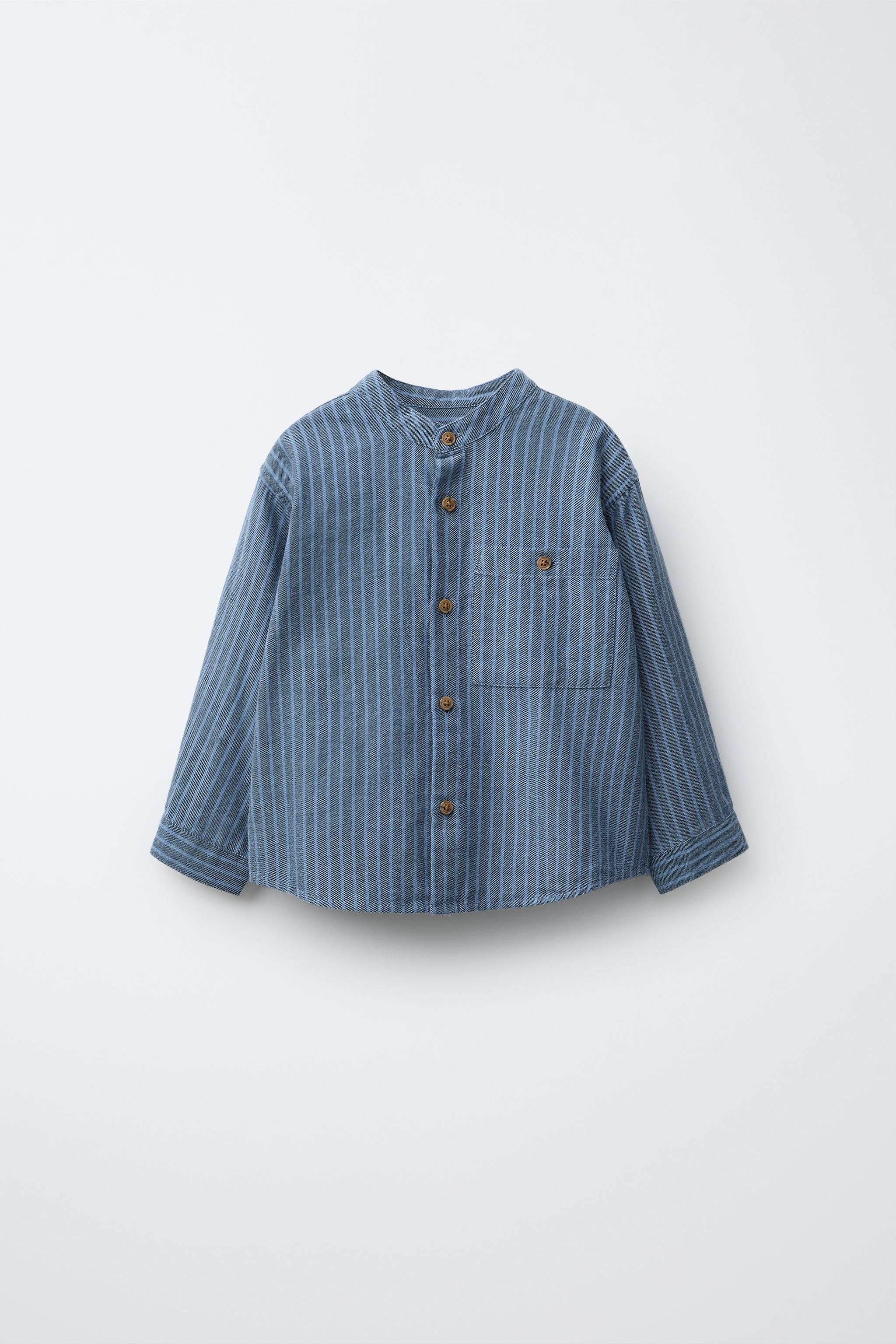 STRIPED MANDARIN COLLAR SHIRT