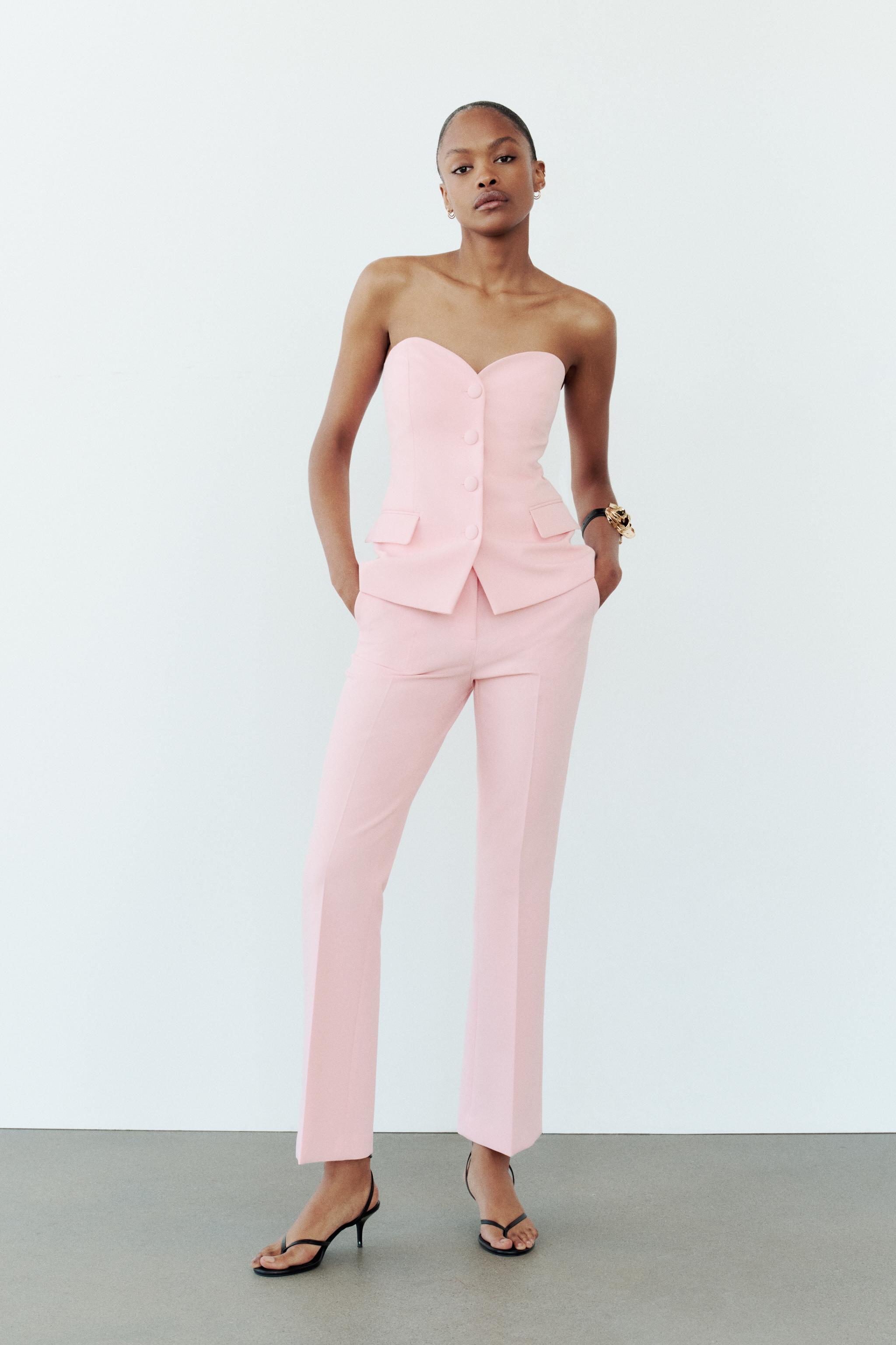 HAUT BUSTIER AVEC BOUTON REVETU Rose ZARA France