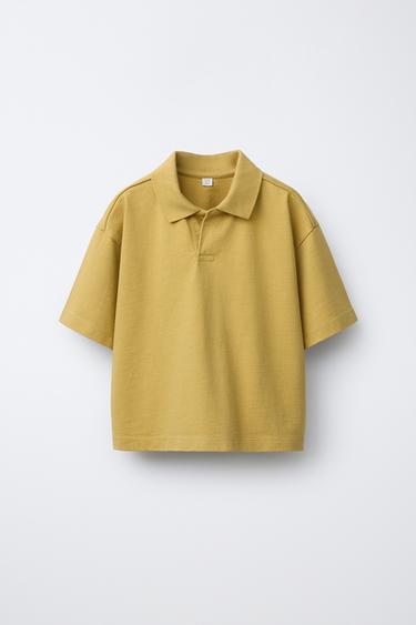 Zara JEDNOBOJNA POLO MAJICA OD PLIŠA – pistacija – Slika 0