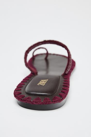 BEADED TOPSTITCH SANDALS - Burgundy Red by Zara - Image 3