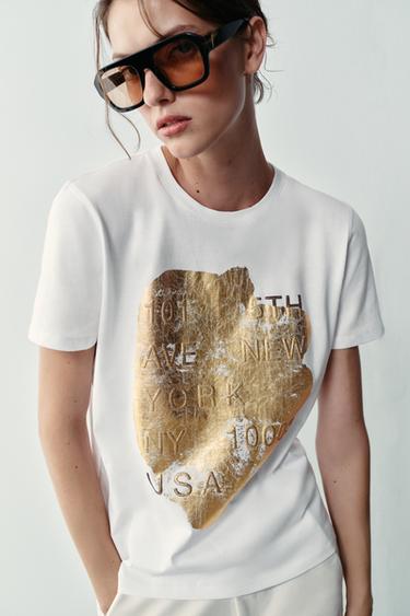 METALLIC SHORT SLEEVE T-SHIRT - Golden by Zara