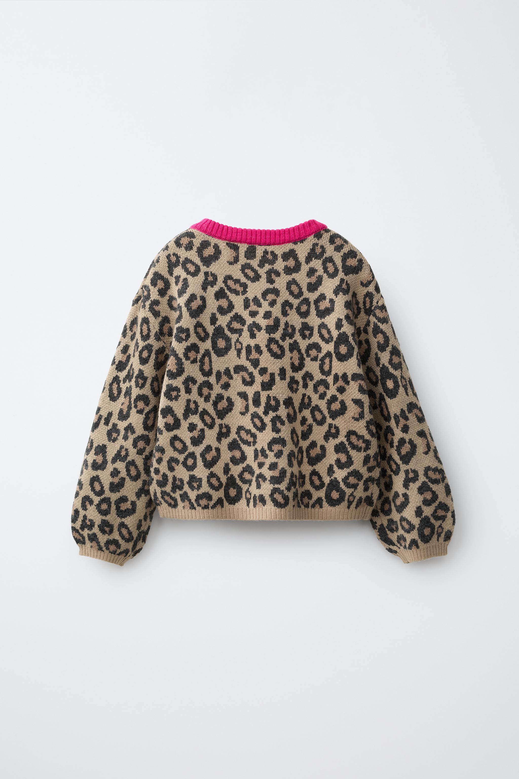 CONTRAST ANIMAL PRINT CARDIGAN — Leopard