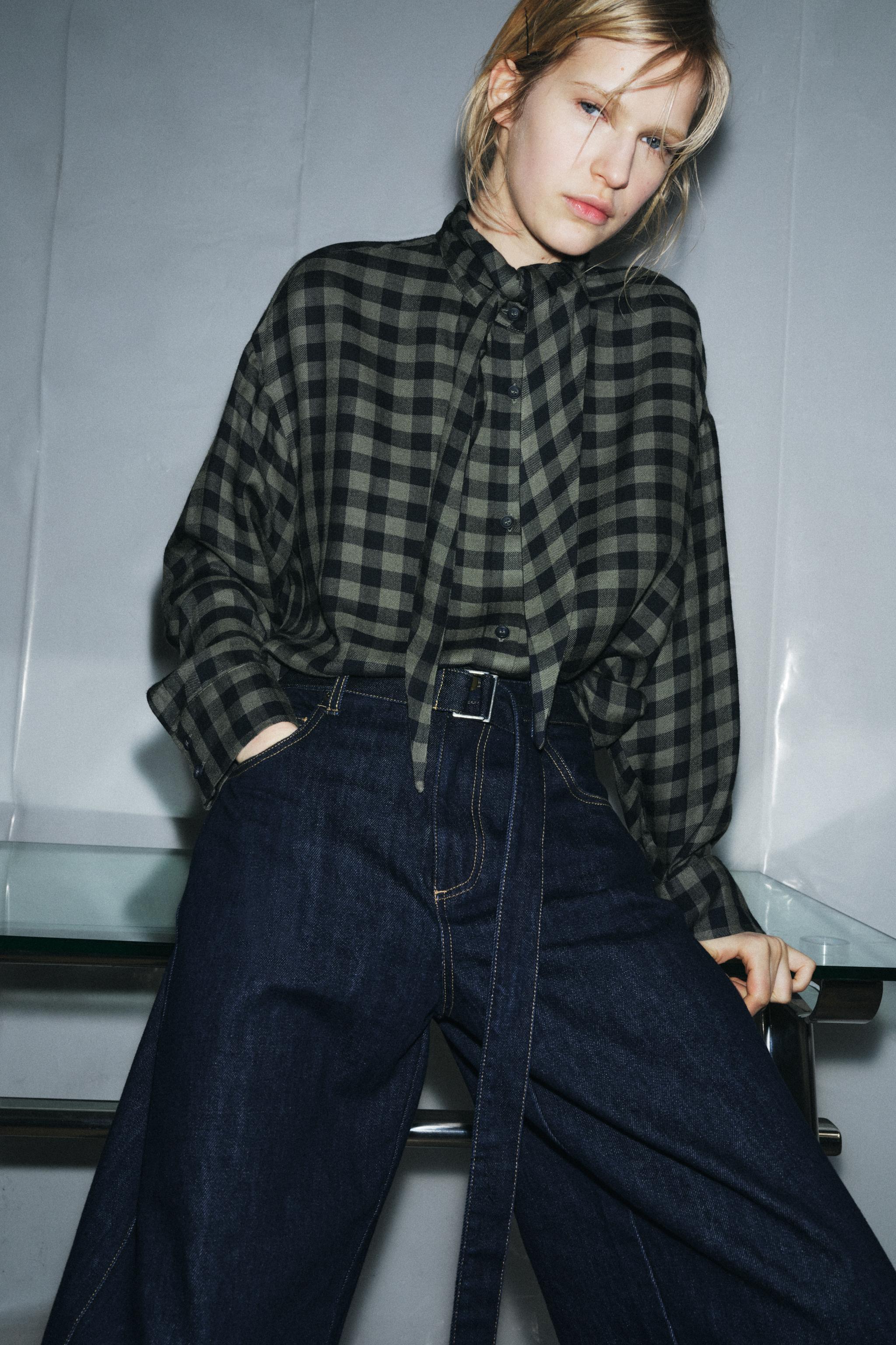 GATHERED GINGHAM SHIRT ZW COLLECTION - Green / Blue | ZARA United